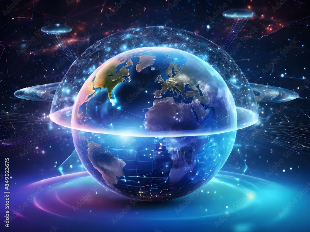 World Wide Web on phones via wireless satellite network technology. Holographic abstract interface. World Wide Web on phones via wireless satellite network technology. Holographic abstract interface.