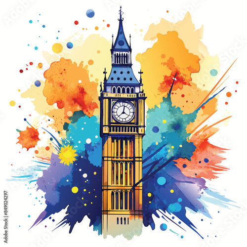 Big Ben Watercolor Splash Vector illustration