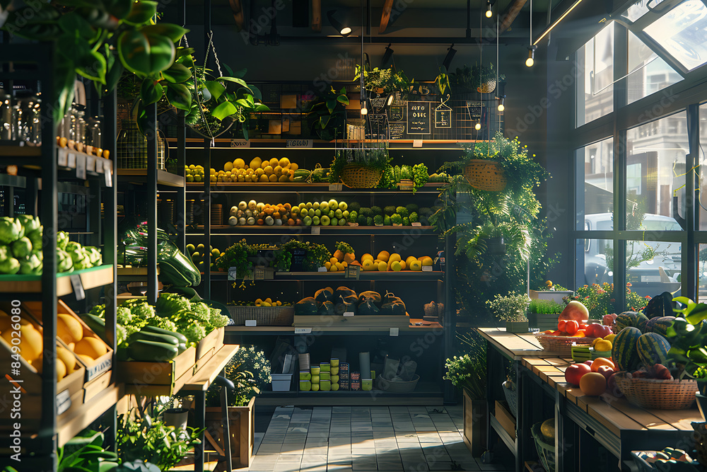 A bustling grocery store with aisles filled with a variety of fresh produce, packaged goods, and household items, featuring shoppers with carts, neatly arranged shelves, and a vibrant A bustling grocery store with aisles filled with a variety of fresh produce, packaged goods, and household items, featuring shoppers with carts, neatly arranged shelves, and a vibrant