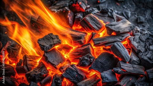 Close-Up of Glowing Red and Black Coals