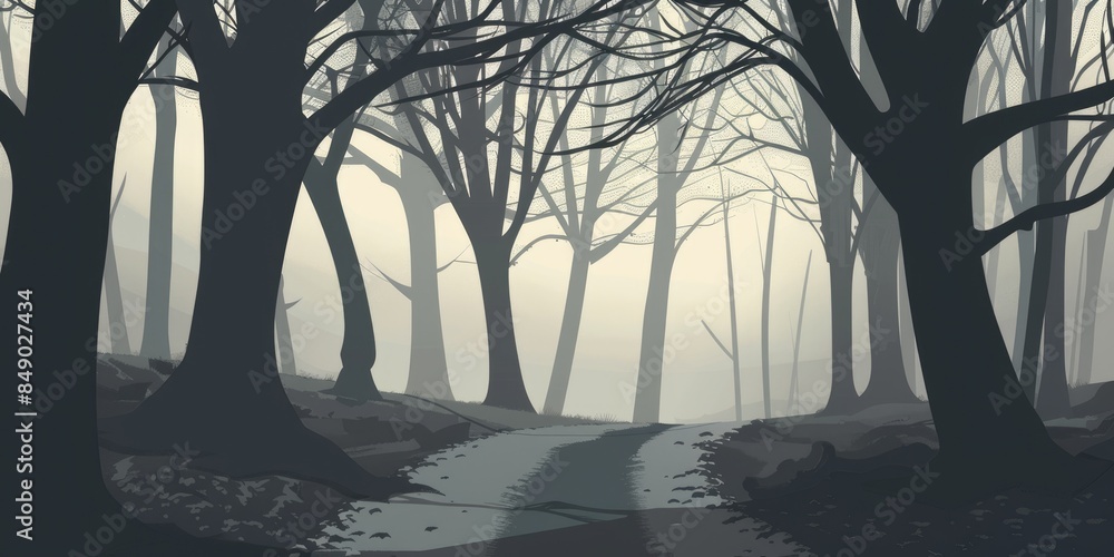 Obraz premium Misty Forest Path at Night