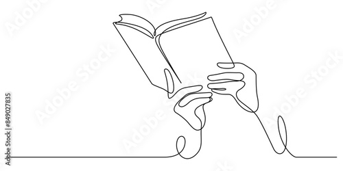 hand holding book one line continuous
