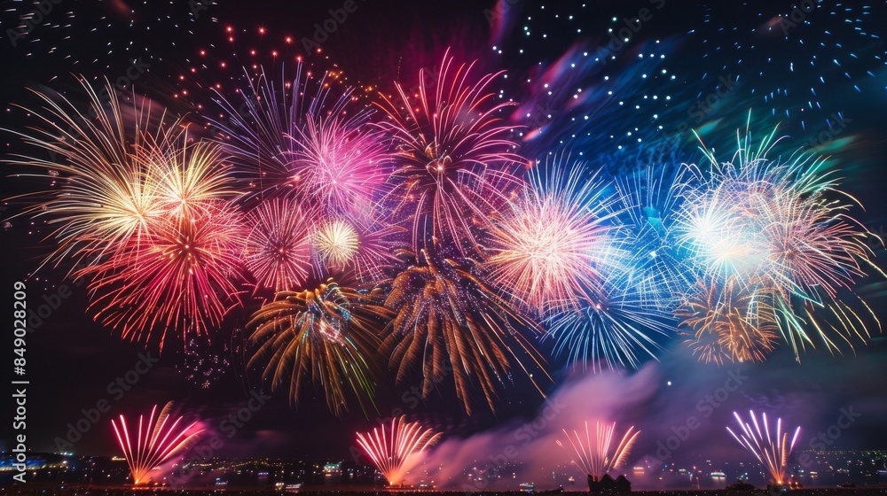 Fototapeta premium Abstract holiday concept colorful fireworks background