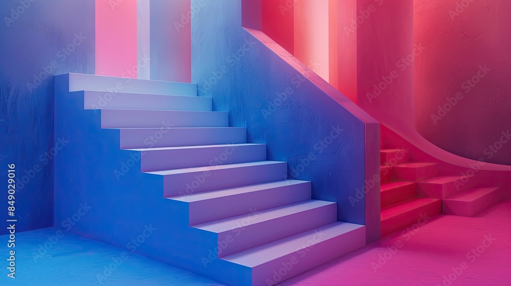 Fototapeta premium Colorful Stairs with Pink and Blue Lighting