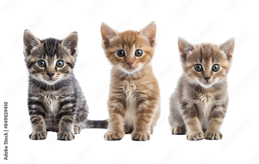 Three adorable kittens sitting side by side, showcasing different fur patterns. Perfect for animal lovers and pet-themed content. Three adorable kittens sitting side by side, showcasing different fur patterns. Perfect for animal lovers and pet-themed content.