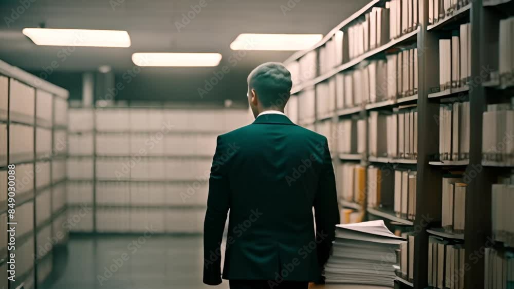 Man Stands In Office Filing Room Generative AI Man Stands In Office Filing Room Generative AI