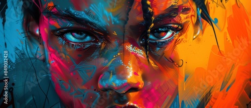 Portrait of a graffiti artist with their work in the background, vibrant colors and urban vibe, ideal for creative profiles