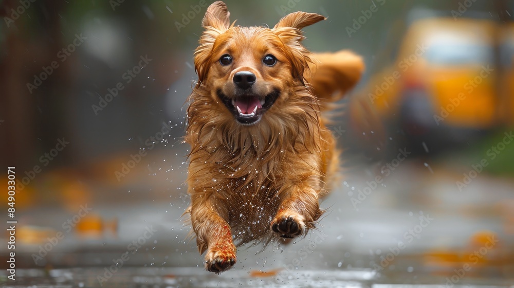 Joyful dog playing in vibrant holi colors, leaping energetically amid festive celebrations Joyful dog playing in vibrant holi colors, leaping energetically amid festive celebrations