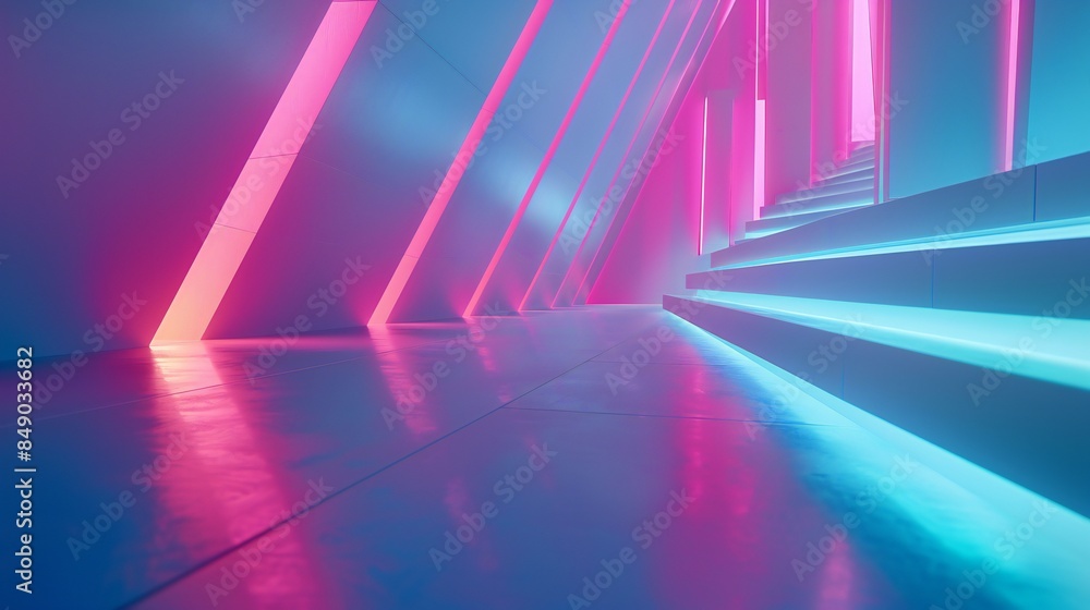 Fototapeta premium Angular geometric lines, gradient background, minimal elements, soft glow, sleek and modern layout.