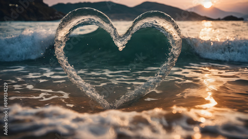 Heart shapeof water for Love concept, Valentine's Day concepts. love symbol, concept for Valentine's Day, wedding etc. Heart elements for love concept design. AI generated image photo