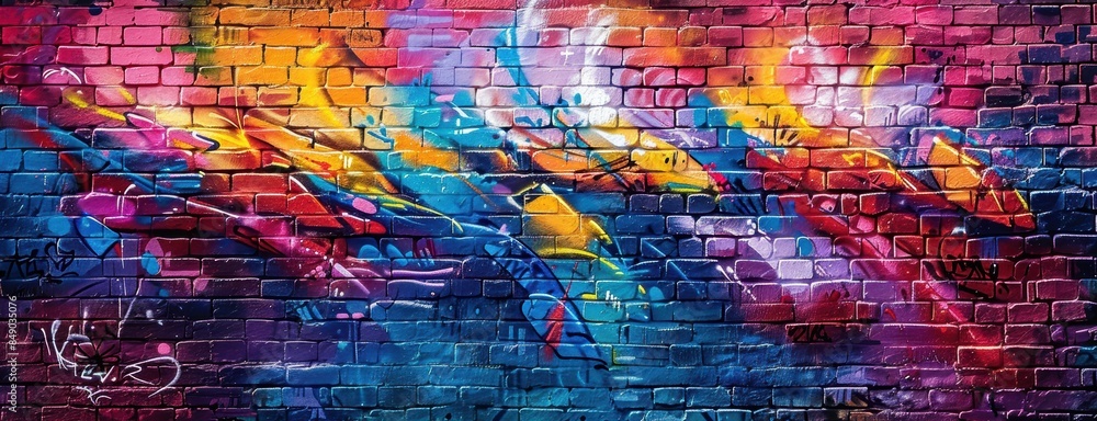 Obraz premium Urban graffiti art on a brick wall in vibrant colors