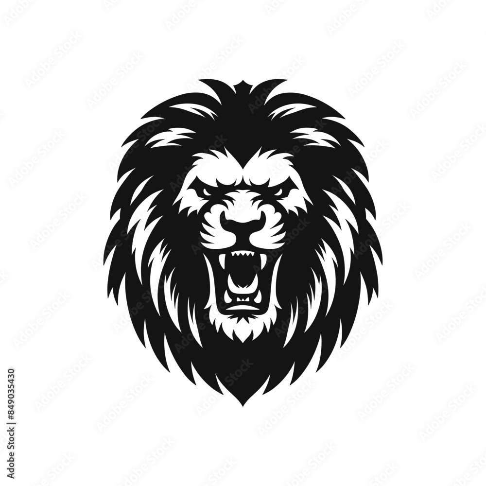 Majestic Lion Face Logo Design: Bold Black and White Vector Art Majestic Lion Face Logo Design: Bold Black and White Vector Art