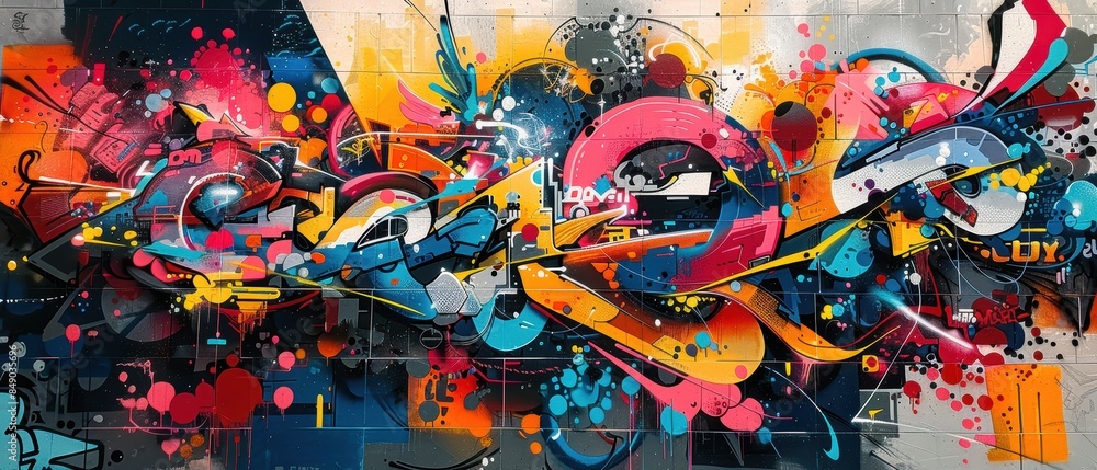 Vibrant graffiti letters and characters on a large wall, highresolution details and bold colors, perfect for modern designs Vibrant graffiti letters and characters on a large wall, highresolution details and bold colors, perfect for modern designs