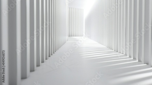 Minimalist subject against a background of clean white lines, sleek and modern, creating a sense of depth and simplicity.