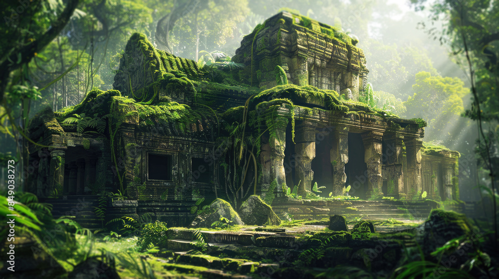 concept art of an ancient ruined temple in the jungle, in the style of fantasy game concept art concept art of an ancient ruined temple in the jungle, in the style of fantasy game concept art