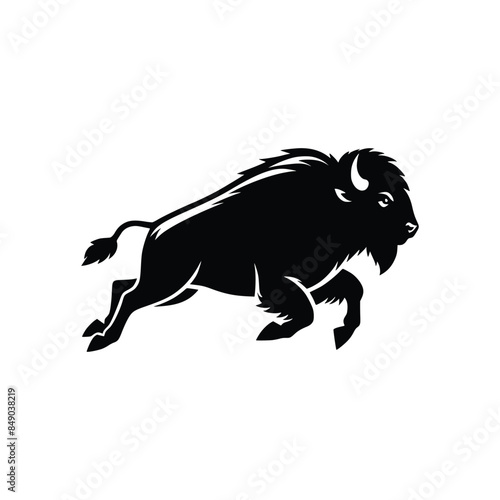 Dynamic Running Bison Vector Silhouette - High-Quality Black and White Illustration