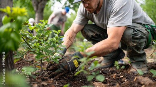 Dedicated gardener cultivating new life a close-up on the importance of planting and caring for nature in our communities.