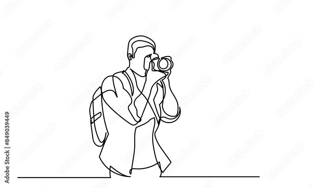 photographer, continuous line drawing professional young man photographer. Man-making photos with a camera. Single-line photographer takes pictures using camera isolated on a white background. photographer, continuous line drawing professional young man photographer. Man-making photos with a camera. Single-line photographer takes pictures using camera isolated on a white background.
