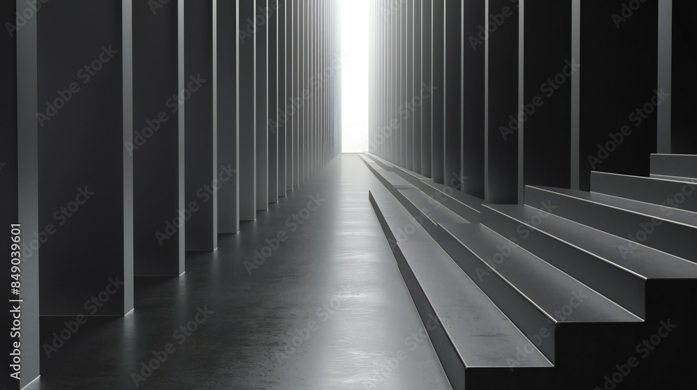Straight 3D lines in shades of grey, minimalist and structured, adding a sense of order to the composition. Straight 3D lines in shades of grey, minimalist and structured, adding a sense of order to the composition.