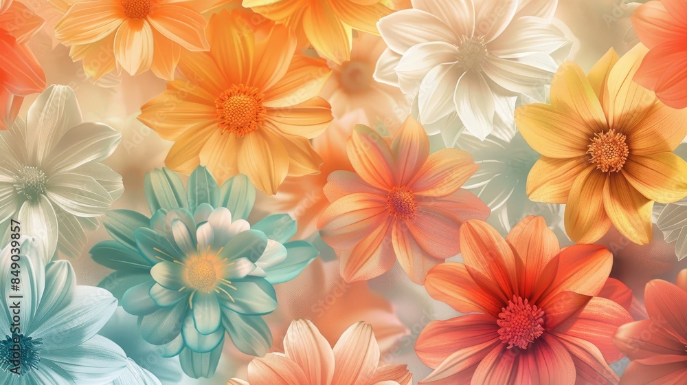 Background with Abstract Design of Flowers in Multiple Colors Background with Abstract Design of Flowers in Multiple Colors