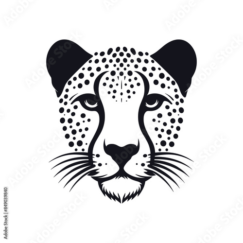 Elegant Cheetah Face Vector Silhouette - High-Quality Black and White Illustration