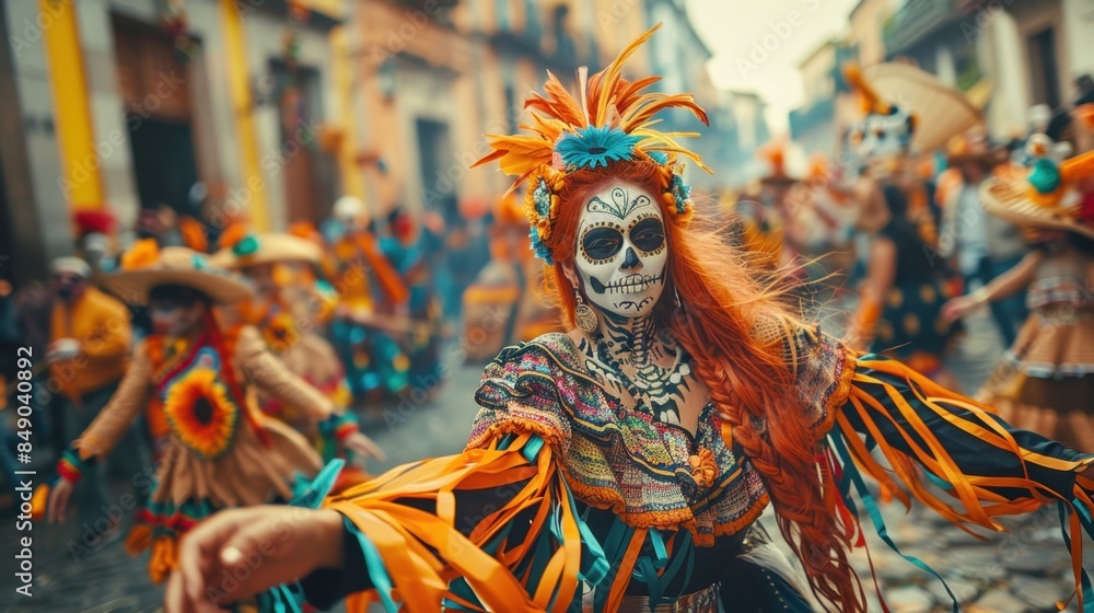 Fototapeta premium Vibrant Dia de los Muertos in Guadalajara's Historic Center