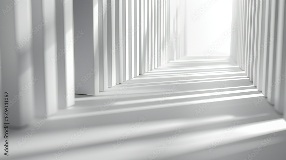 Fototapeta premium White on grey background, straight 3D lines forming precise geometric shapes, minimalist and refined.