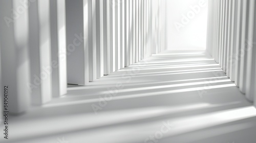 White on grey background, straight 3D lines forming precise geometric shapes, minimalist and refined.