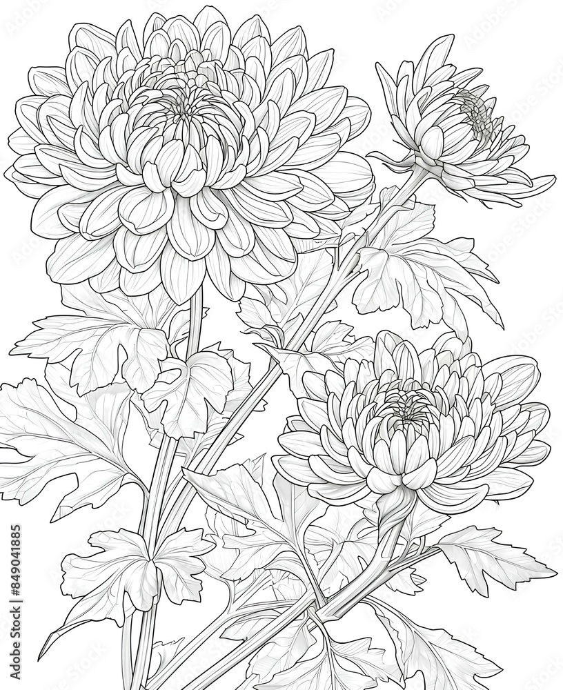 Fototapeta premium Chrysanthemum flower coloring sheet.