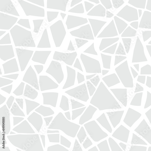 Terrazzo flooring vector white seamless pattern. Trencadis texture with white stone chips. Glossy wall tiles, marble chips, natural stone, quartz, recycled glass and concrete