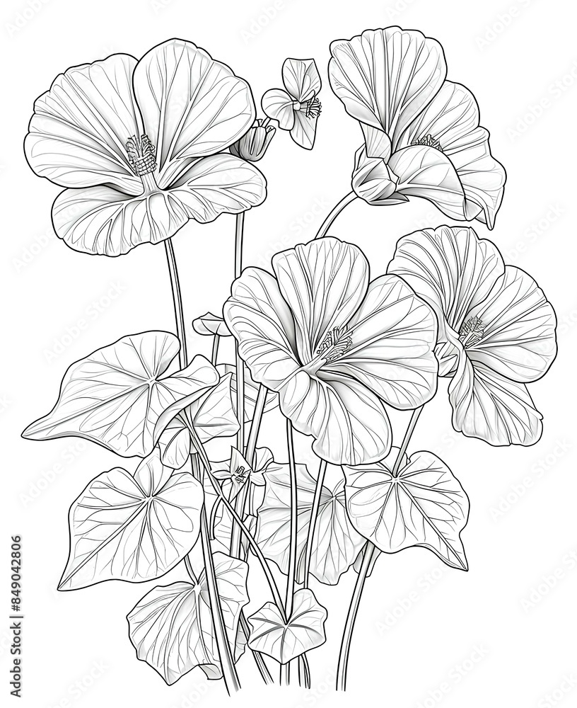 Fototapeta premium Nasturtium coloring sheet.