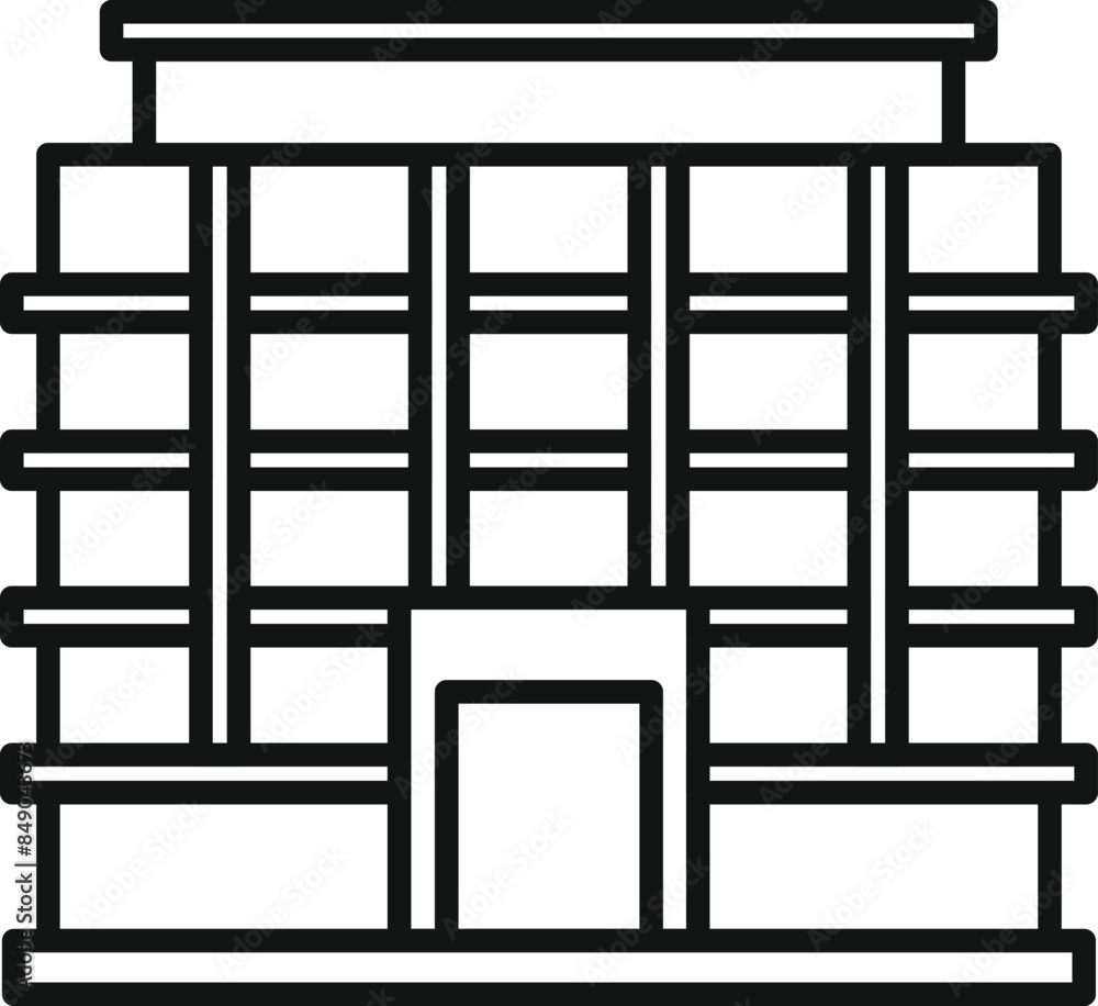 Modern building facade is featuring large windows and a prominent entrance, suggesting a commercial or office space Modern building facade is featuring large windows and a prominent entrance, suggesting a commercial or office space