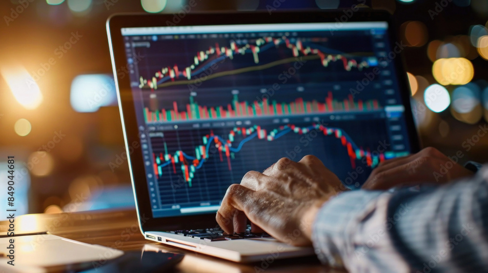 Investor analyzing stock charts on laptop Investor analyzing stock charts on laptop