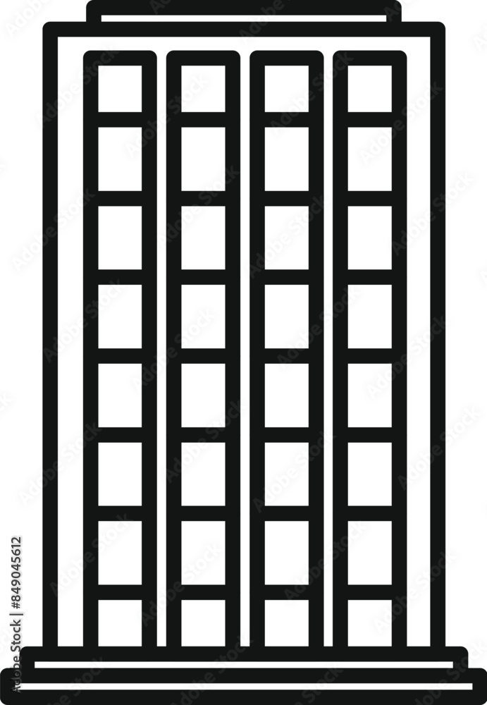 Simple line art illustration of a modern office building with many windows Simple line art illustration of a modern office building with many windows