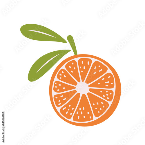 Juicy orange fruit in the style of nursery art. Hand drawn abstract fruit in boho style.
