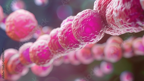 Streptococcus pyogenes bacteria. 3D computer illustration of Streptococcus pyogenes, or group-A Streptococcus, bacteria. S. pyogenes is a gram-positive spherical (coccus) bacteria photo