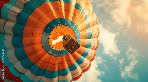 Colorful hot-air balloon against blue cloudy sky,Colorful Hot air balloon on sun sky with cloud, vintage and retro instagram filter effect style.Big Bright Colored Hot Air Balloon in the Sky


 photo