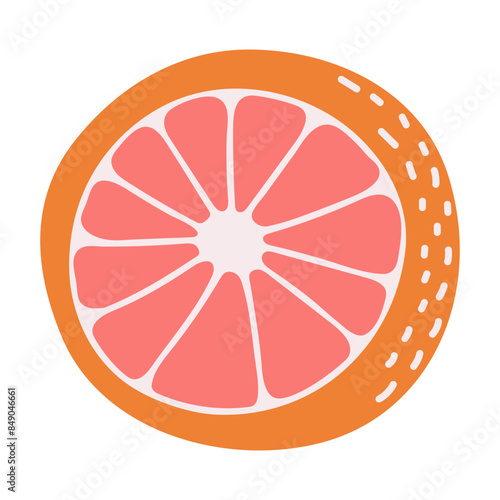 Grapefruit in the style of nursery art. Hand drawn abstract fruit in boho style.