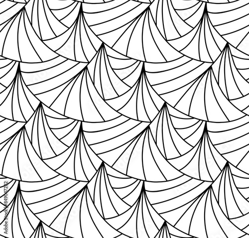Abstract vector seamless floral background of doodle hand drawn lines. Monochrome wave pattern. Coloring book page. Black white wallpaper.