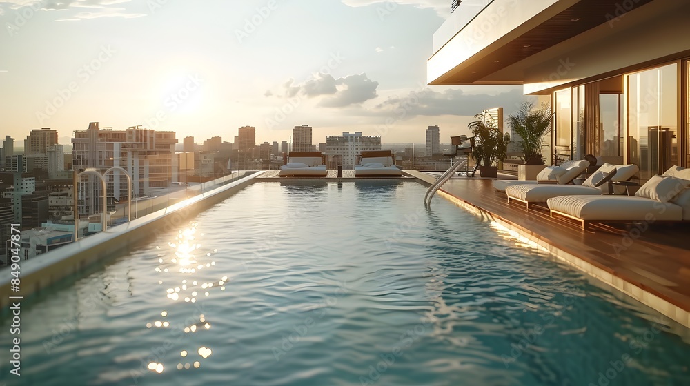 Obraz premium Luxurious Rooftop Pool with Panoramic City Views An Elevated Urban Oasis