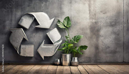 Metal recycling - recycle sign made from tin-plate or aluminium