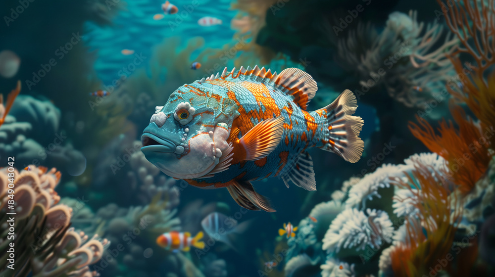 Pompadour fish play on coral reefs in deep sea water Pompadour fish play on coral reefs in deep sea water