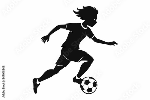 Soccer Player Black Silhouette on White Background,soccer, football, ball, sport, player, game, kick, illustration, play, vector, athlete, team, people, goal, competition, silhouette, footballer, acti