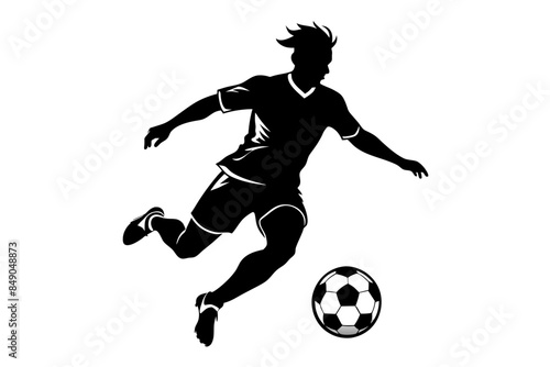 Soccer Player Black Silhouette on White Background,soccer, football, ball, sport, player, game, kick, illustration, play, vector, athlete, team, people, goal, competition, silhouette, footballer, acti photo