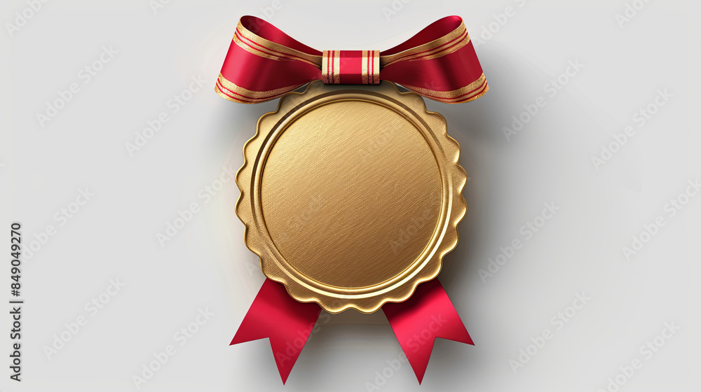Gold Medal with Red Ribbon, Simple Flat Illustration on White Background, Luxury and High Value Concept, Suitable for Graphic Design and Commercial Use Gold Medal with Red Ribbon, Simple Flat Illustration on White Background, Luxury and High Value Concept, Suitable for Graphic Design and Commercial Use