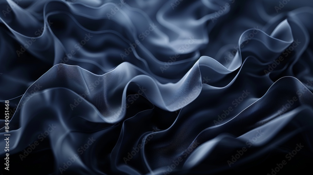 Fototapeta premium Textured fabric waves in blue and black with dynamic light play