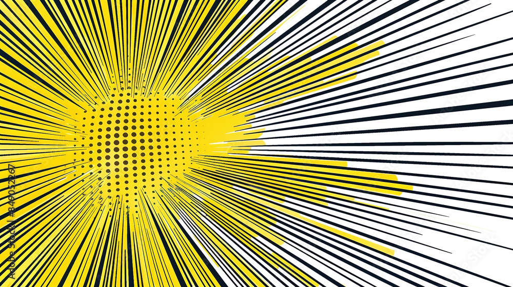 Fototapeta premium Yellow Sunburst Background Radiating Lines Comic