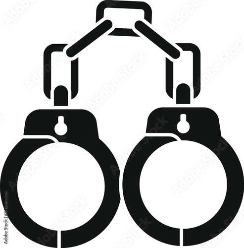 Black silhouette of a pair of handcuffs hanging with the chain, a concept for detention or law enforcement