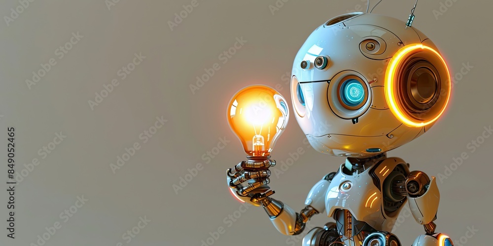 Friendly Robot Illuminating with Lightbulb Friendly Robot Illuminating with Lightbulb