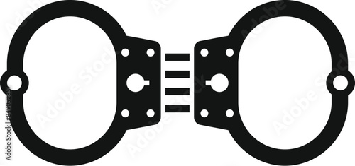 Black metal handcuffs for detaining criminals representing law enforcement and security
